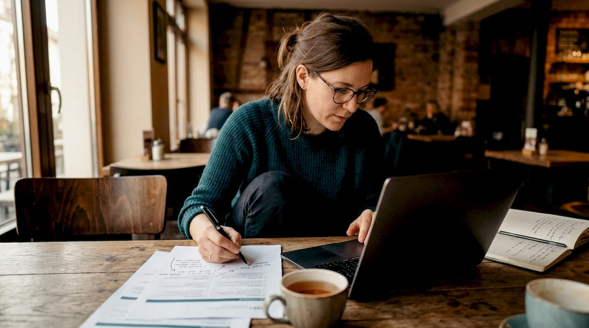 Eine Amazon-Händlerin bereitet ihren nächsten Produkt-Launch am Laptop vor.