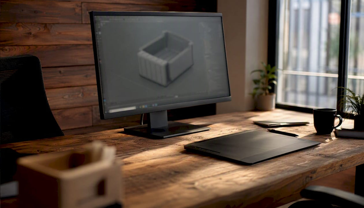 Arbeitsbereich mit 3D-Design-Tools und Produktumriss